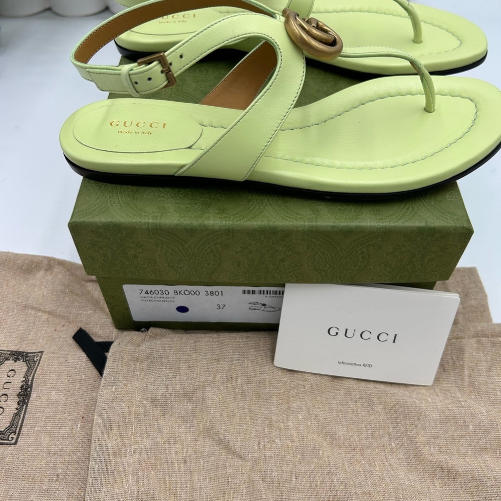Women's Gucci, GG Marmont , leather thong, sandals, pistachio size 37 made Italy - Picture 5 of 8